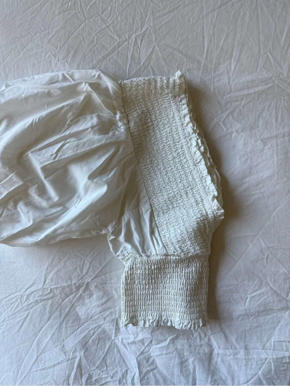 Abercrombie Smocked Poplin Puff Sleeve Top in White
